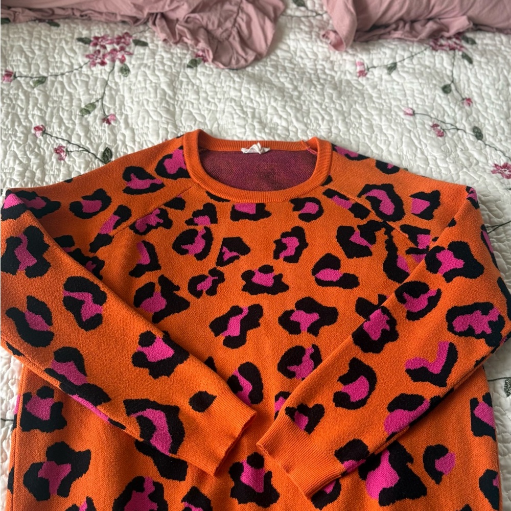 BiBi Orange and Pink Leopard Print Sweater